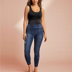 SPANX Released Hem Distressed Medium Wash Skinny High Rise Denim Leggings - 1X